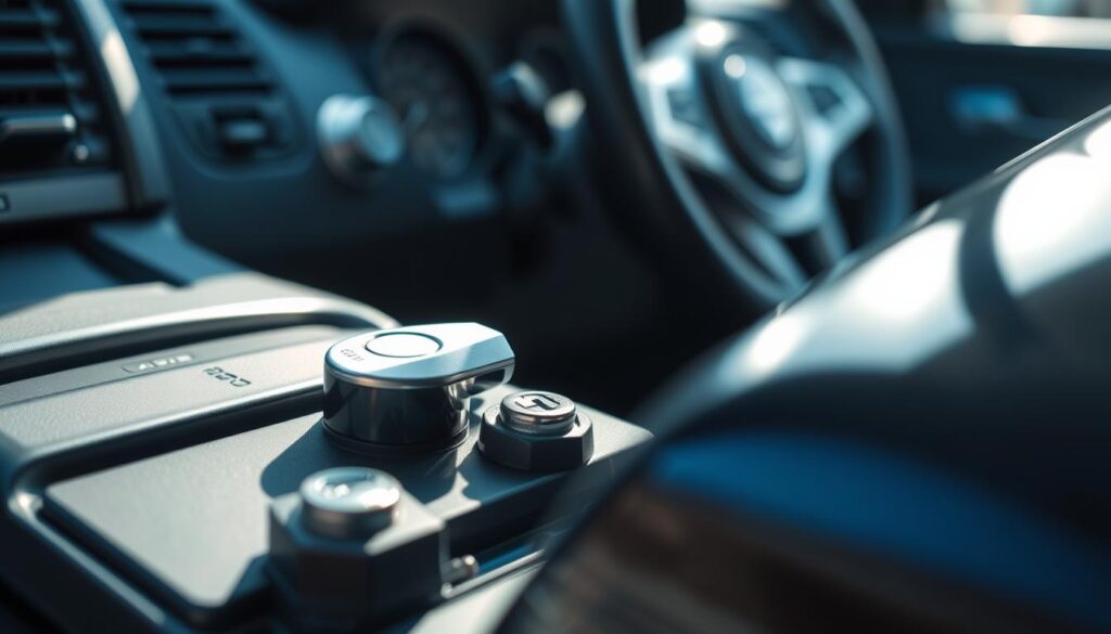 A close-up view of a car's ignition system, showing the key inserted and turned, starting the engine. The scene is brightly lit, with soft shadows and reflections on the metal surfaces, conveying a sense of power and reliability. The dashboard and steering wheel are visible in the background, emphasizing the car's readiness for operation. The overall composition highlights the importance of the battery in the car's functioning, supporting the article's focus on the role of car batteries. A close-up view of a car's ignition system, showing the key inserted and turned, starting the engine. The scene is brightly lit, with soft shadows and reflections on the metal surfaces, conveying a sense of power and reliability. The dashboard and steering wheel are visible in the background, emphasizing the car's readiness for operation. The overall composition highlights the importance of the battery in the car's functioning, supporting the article's focus on the role of car batteries.
