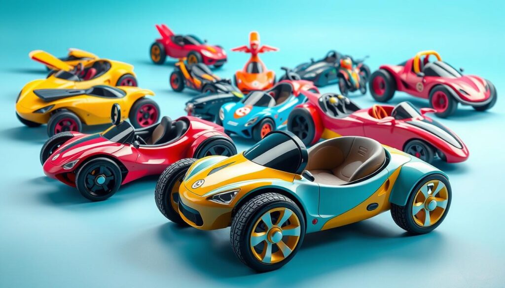 Innovative and whimsical children's car designs, showcasing a vibrant collection of playful, imaginative vehicles. Varied shapes and sizes, from compact roadsters to larger, fantastical models. Bright, cheerful colors dance across sleek, sculptural forms, hinting at speed and adventure. Charming details like oversized wheels, playful decals, and futuristic elements capture the boundless creativity of young minds. Carefully lit to highlight the dynamic compositions, the scene evokes a sense of childlike wonder and excitement. The overall mood is one of pure, unbridled joy, inviting the viewer to step into a whimsical world of mobility designed just for kids. Innovative and whimsical children's car designs, showcasing a vibrant collection of playful, imaginative vehicles. Varied shapes and sizes, from compact roadsters to larger, fantastical models. Bright, cheerful colors dance across sleek, sculptural forms, hinting at speed and adventure. Charming details like oversized wheels, playful decals, and futuristic elements capture the boundless creativity of young minds. Carefully lit to highlight the dynamic compositions, the scene evokes a sense of childlike wonder and excitement. The overall mood is one of pure, unbridled joy, inviting the viewer to step into a whimsical world of mobility designed just for kids.