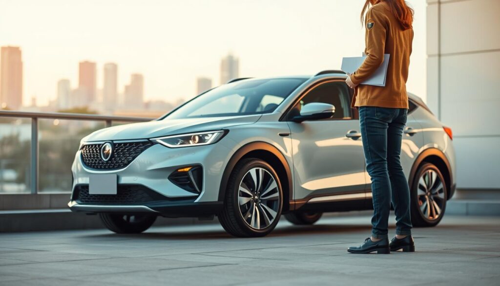 A modern, sleek automobile parked in a well-lit urban setting, its crisp lines and vibrant color reflecting the importance of renewing its vehicle registration. In the foreground, a person stands beside the car, holding a document, conveying the sense of responsibility and attention to detail required for this administrative task. The mid-ground features a cityscape backdrop, hinting at the broader context of the process. Soft, warm lighting illuminates the scene, creating a professional and authoritative atmosphere. The overall composition emphasizes the significance of this essential automotive maintenance, underscoring the need for diligence and timeliness. A modern, sleek automobile parked in a well-lit urban setting, its crisp lines and vibrant color reflecting the importance of renewing its vehicle registration. In the foreground, a person stands beside the car, holding a document, conveying the sense of responsibility and attention to detail required for this administrative task. The mid-ground features a cityscape backdrop, hinting at the broader context of the process. Soft, warm lighting illuminates the scene, creating a professional and authoritative atmosphere. The overall composition emphasizes the significance of this essential automotive maintenance, underscoring the need for diligence and timeliness.
