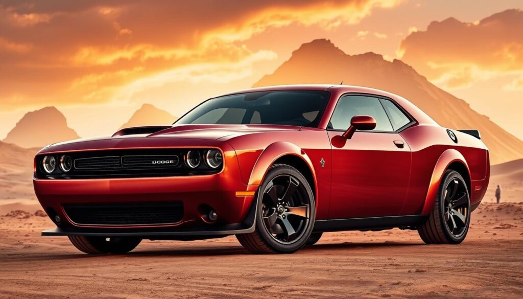 A powerful, sleek, and unapologetic Dodge vehicle stands proudly against a dramatic desert backdrop. Towering dunes and a blazing sky create a rugged, awe-inspiring atmosphere. The car's muscular frame, sculpted curves, and bold design convey an uncompromising presence. Sunlight glints off the glossy paint, hinting at the raw strength and unrelenting performance that lies within. This is a vehicle built to conquer any terrain, with a commanding stance that demands attention. The image embodies the essence of "قوة بلا هوادة" - an unstoppable force of nature that perfectly aligns with the driver's adventurous spirit and thirst for the open road. A powerful, sleek, and unapologetic Dodge vehicle stands proudly against a dramatic desert backdrop. Towering dunes and a blazing sky create a rugged, awe-inspiring atmosphere. The car's muscular frame, sculpted curves, and bold design convey an uncompromising presence. Sunlight glints off the glossy paint, hinting at the raw strength and unrelenting performance that lies within. This is a vehicle built to conquer any terrain, with a commanding stance that demands attention. The image embodies the essence of "قوة بلا هوادة" - an unstoppable force of nature that perfectly aligns with the driver's adventurous spirit and thirst for the open road.