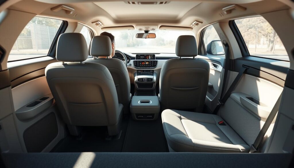 A modern, spacious family car interior featuring comfortable, adjustable seating, abundant legroom, and a flexible cargo area. Bright, natural lighting illuminates the cabin, creating an airy, inviting atmosphere. The dashboard showcases an intuitive, high-tech infotainment system with advanced safety features. Sleek, minimalist design elements blend seamlessly, prioritizing functionality and passenger well-being. The overall scene conveys a sense of safety, convenience, and family-oriented versatility for the 2025 model year. A modern, spacious family car interior featuring comfortable, adjustable seating, abundant legroom, and a flexible cargo area. Bright, natural lighting illuminates the cabin, creating an airy, inviting atmosphere. The dashboard showcases an intuitive, high-tech infotainment system with advanced safety features. Sleek, minimalist design elements blend seamlessly, prioritizing functionality and passenger well-being. The overall scene conveys a sense of safety, convenience, and family-oriented versatility for the 2025 model year.