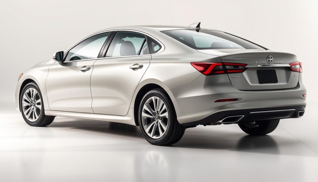 A well-lit, high-resolution image of a modern family sedan with a sleek, aerodynamic design. The car is positioned in a clean, minimalist studio setting, showcasing its features and performance capabilities. The image emphasizes the key criteria for selecting the appropriate car, such as fuel efficiency, cargo space, safety features, and overall value. The composition is balanced, with the car taking up the majority of the frame, allowing the viewer to clearly examine its details. The lighting is soft and diffused, highlighting the car's curves and accentuating its visual appeal. The overall mood is one of practicality, reliability, and thoughtful decision-making, reflecting the article's subject matter.